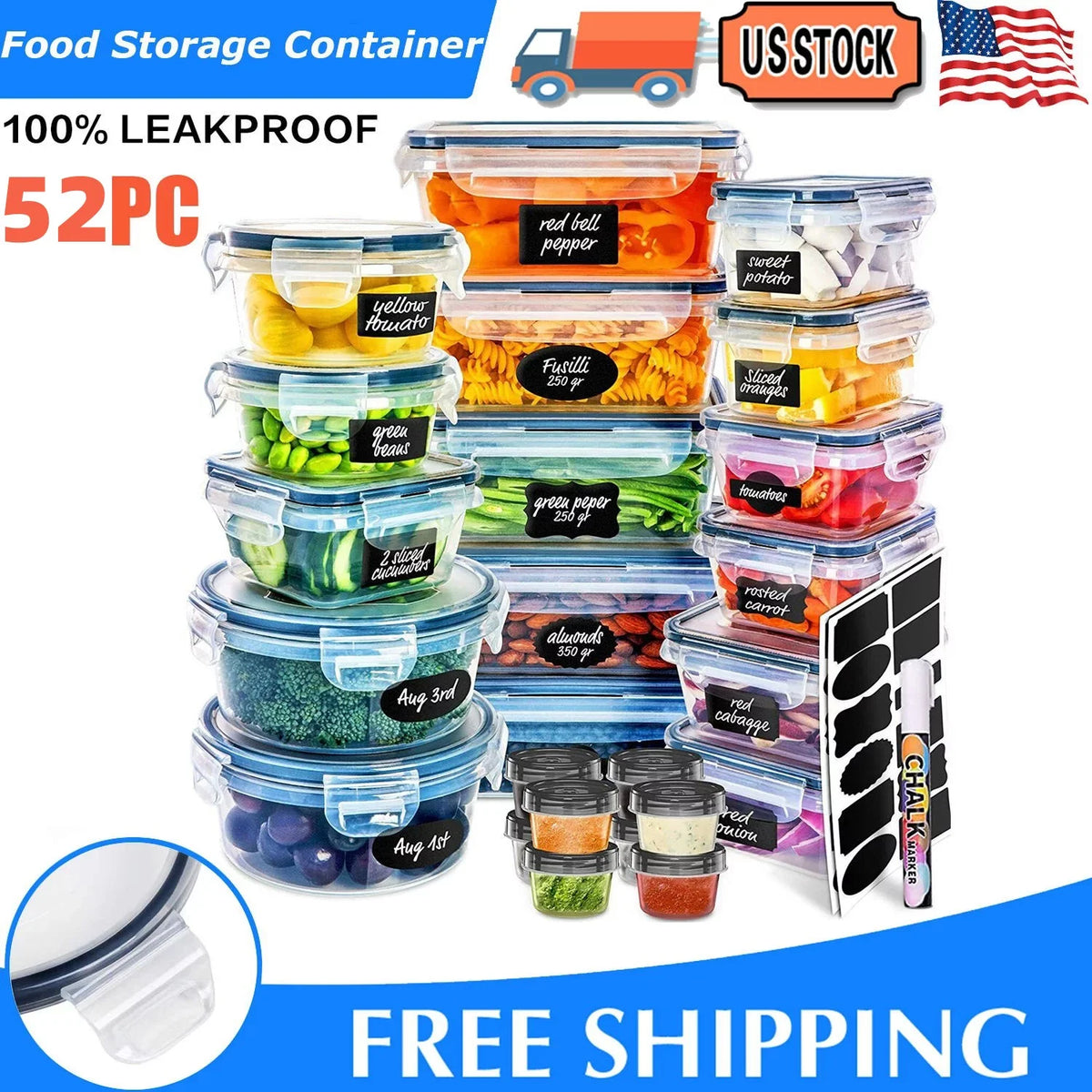 52 Piece Leak Proof Clear Plastic Food Storage Container Set R58295