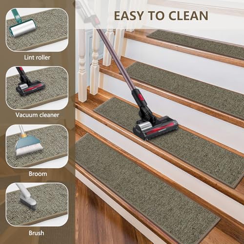 15 Pack 8" X 30" Dark Grey Polyester TPR Stair Treads A9853