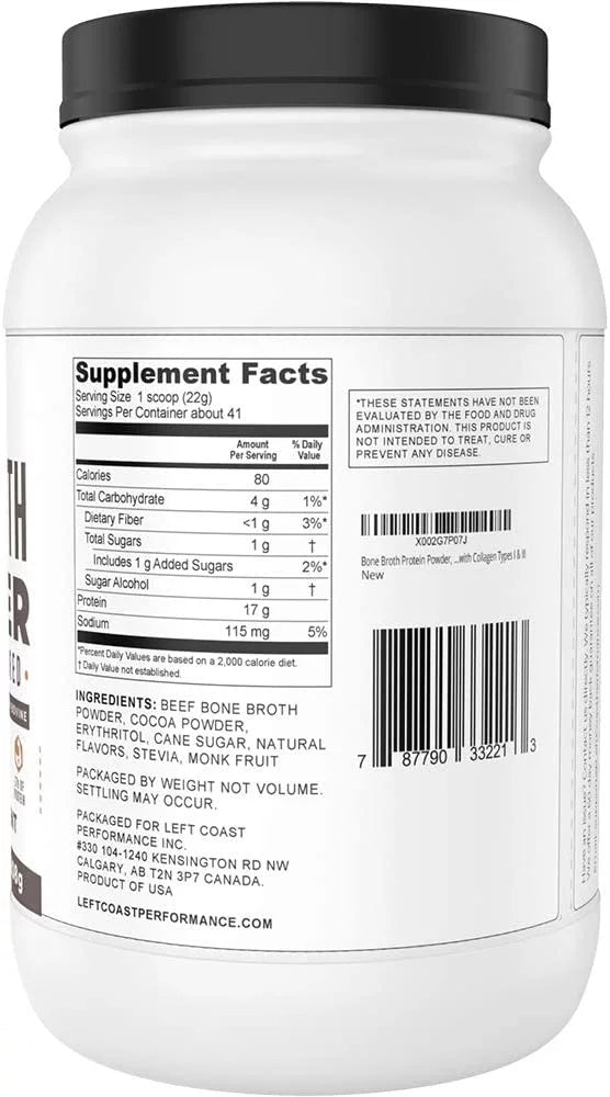 Organic Bone Broth Protein Powder, Chocolate, 2 Lb R972372