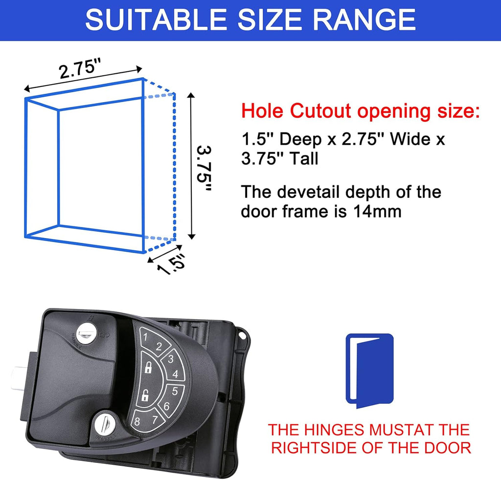 RV Keyless Entry Door Lock with Backlit Keypad and 2 Key Fobs V121