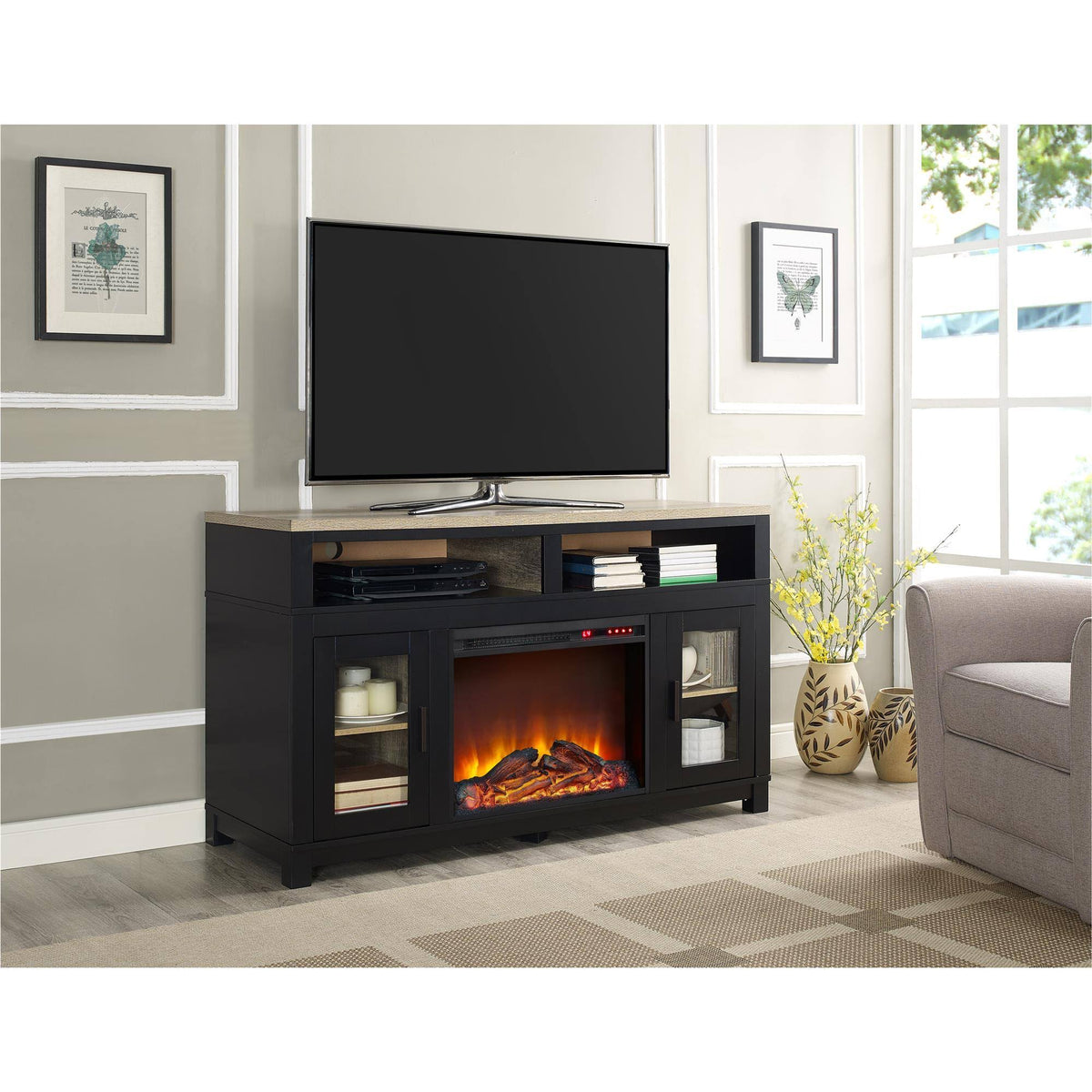 Black Electric Fireplace TV Stand F589