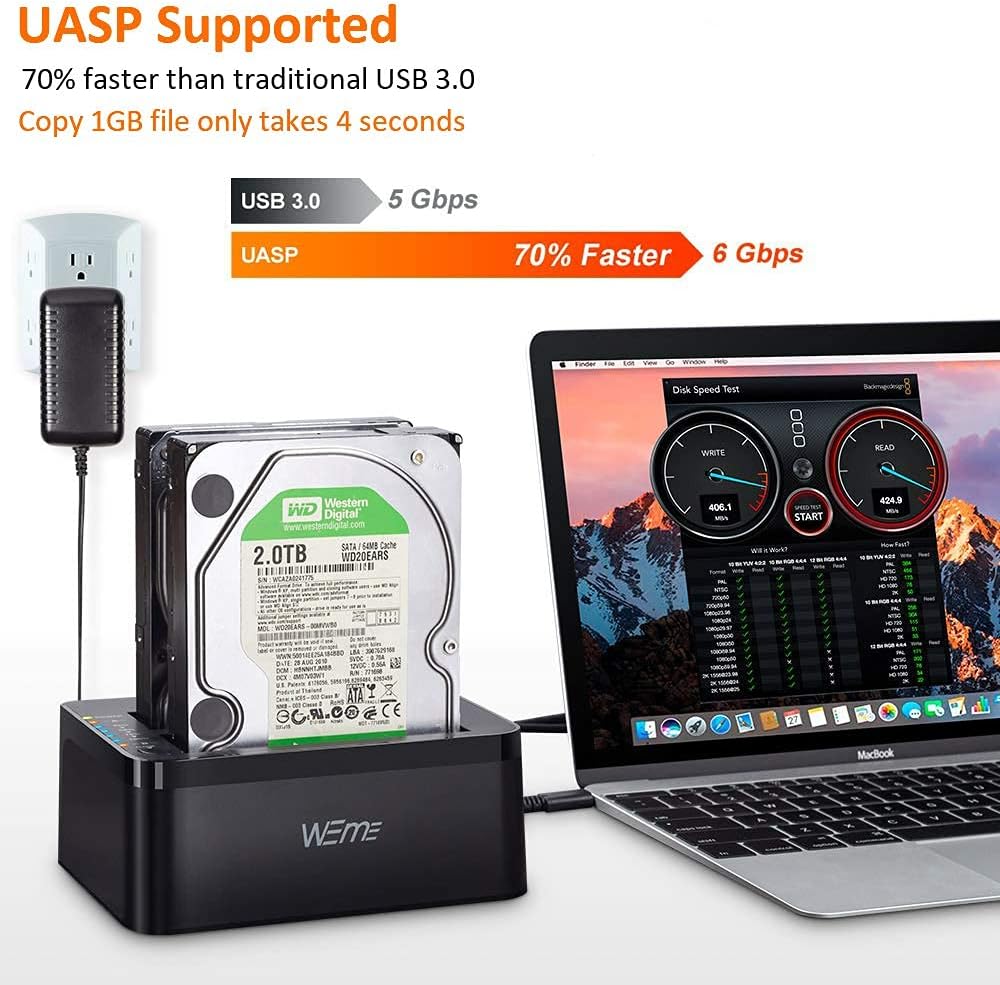 USB C 3.0 to SATA External Hard Drive Docking Station for Dual Bay 2.5 3.5 Inch SATA I II III, Black Y209237