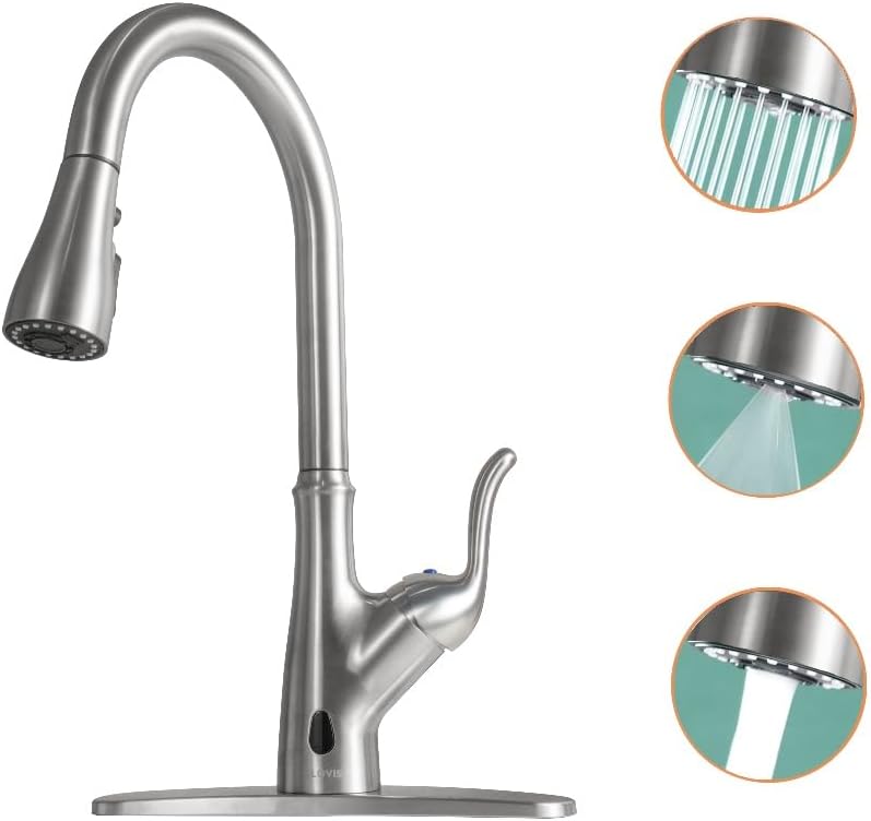 Brushed Nickel Kitchen Faucet with Pull Down Sprayer, Single Handle High Arc Stainless Steel Sink Faucet S316