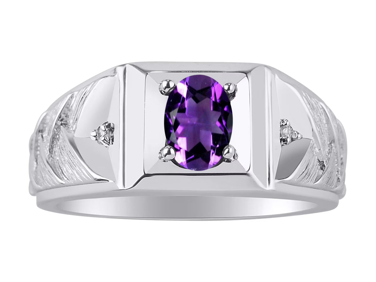 Sterling Silver Oval Gemstone & Genuine Diamond Ring F1223