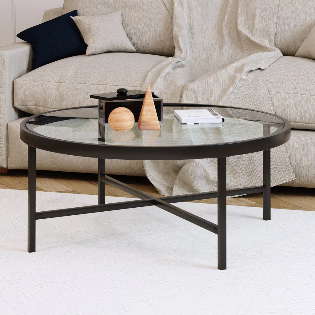 36" Wide Round Glass Top Coffee Table T2894