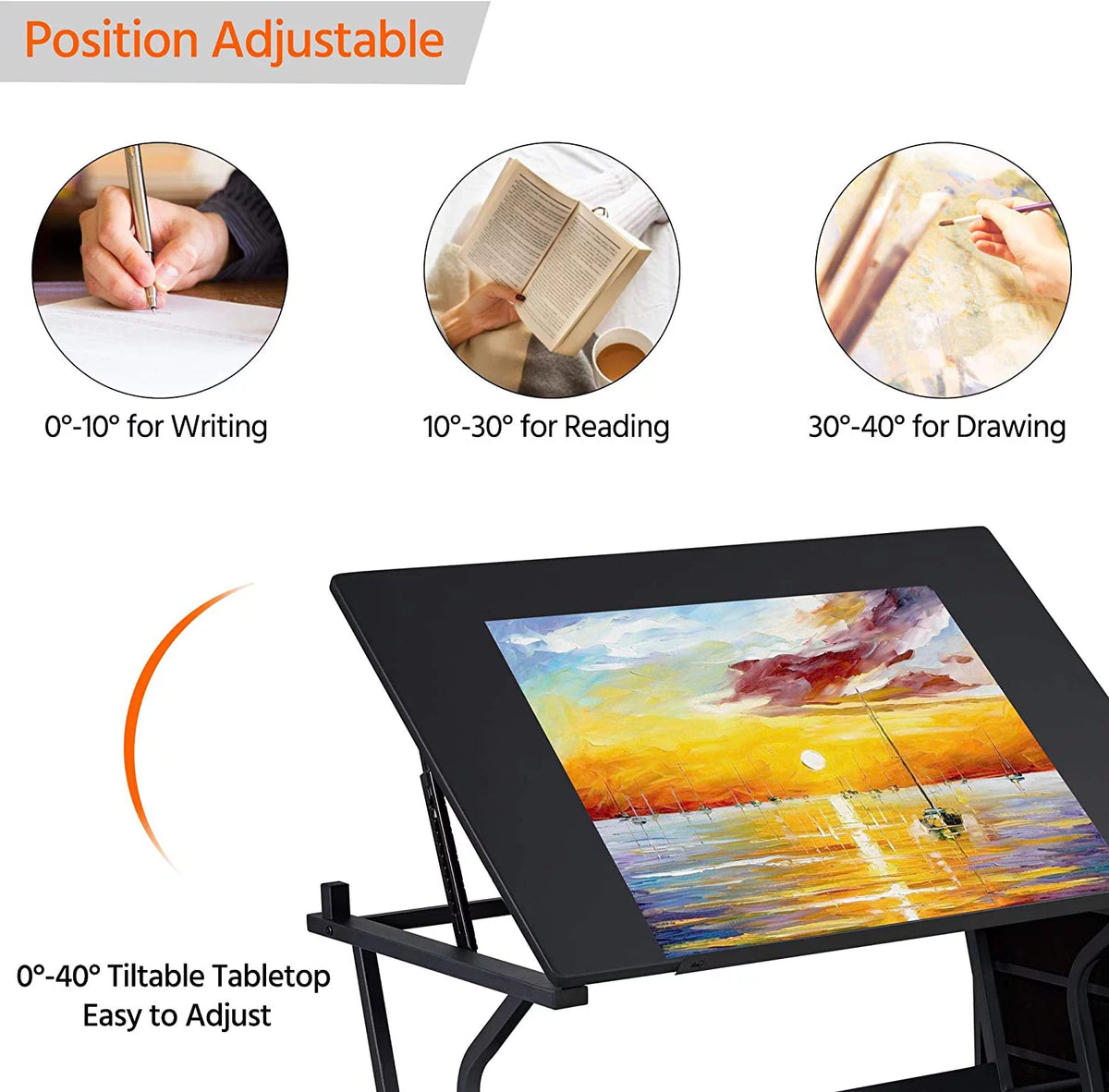 Adjustable Art Craft Desk with Stool and 3 Slide Drawers M70915