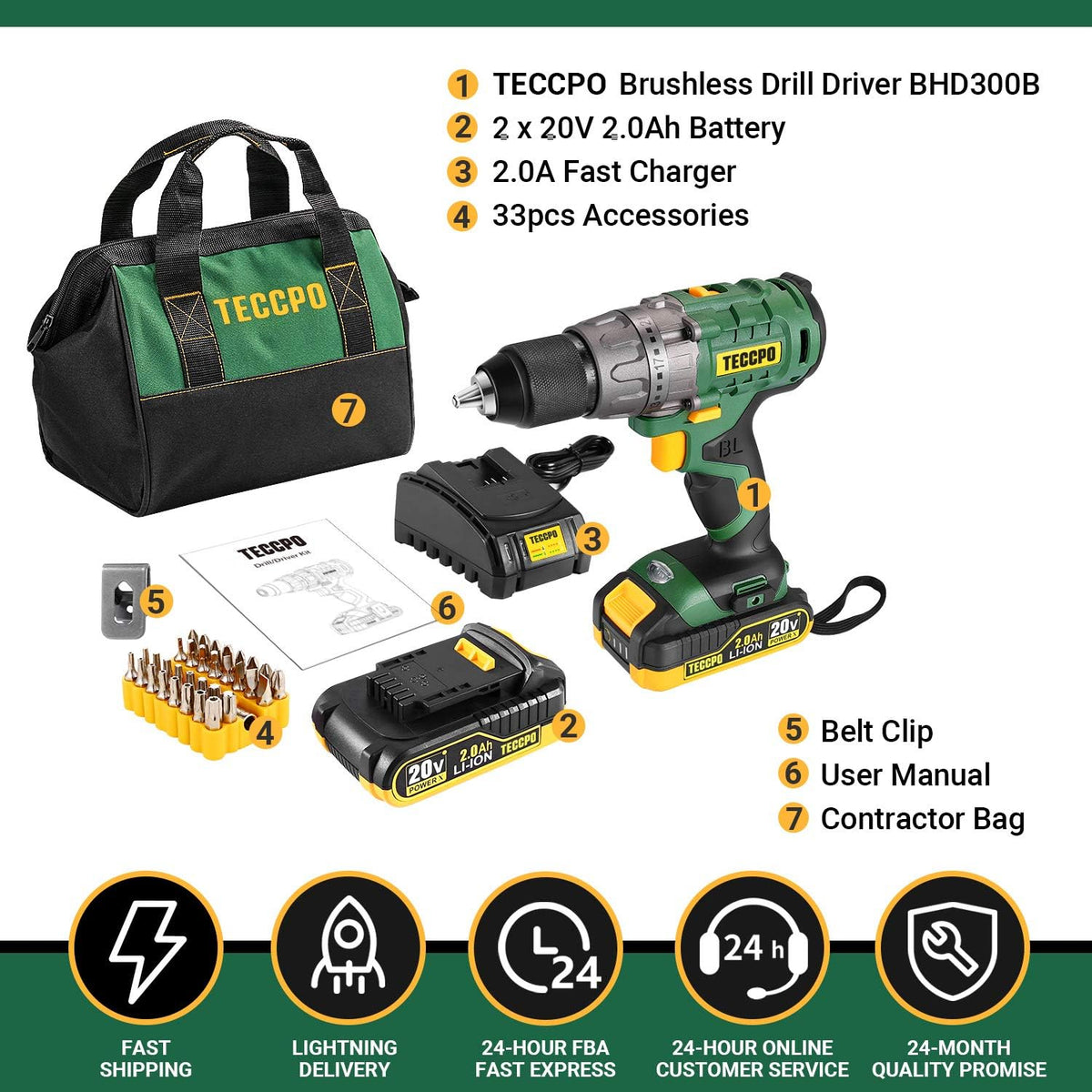 20V Brushless Cordless Drill Driver Kit with 2x 2.0Ah Batteries and Case E565780
