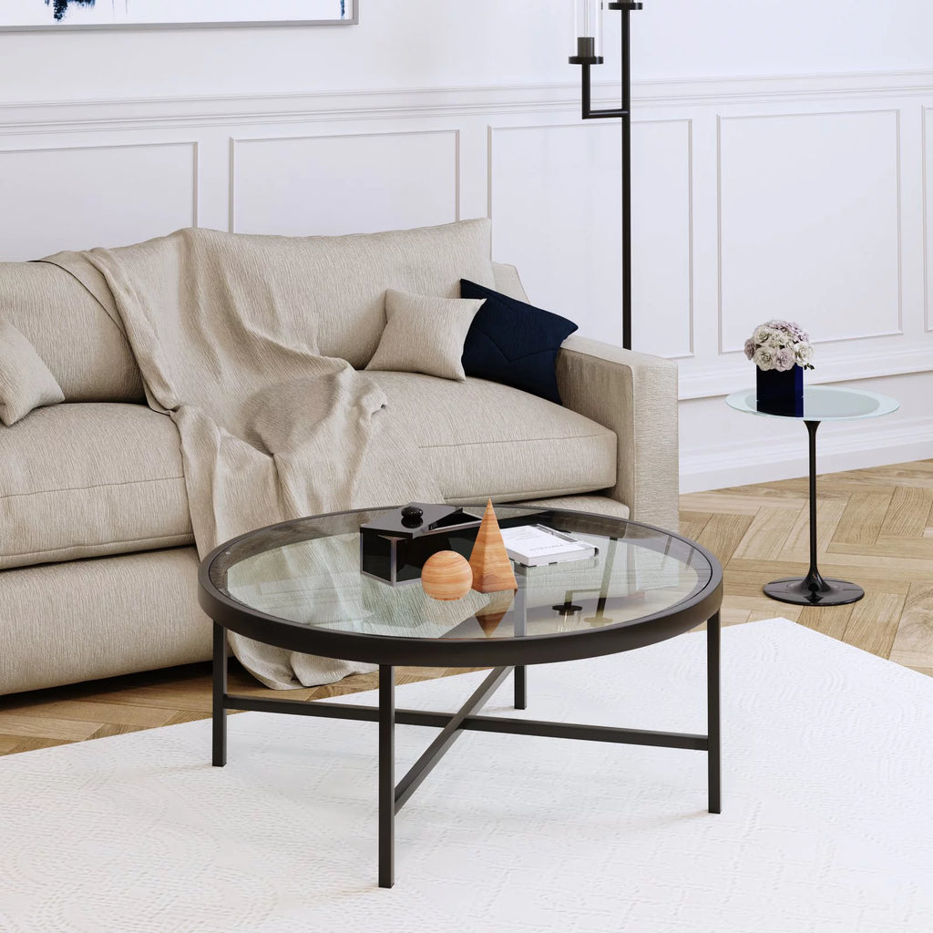 36" Wide Round Glass Top Coffee Table T2894
