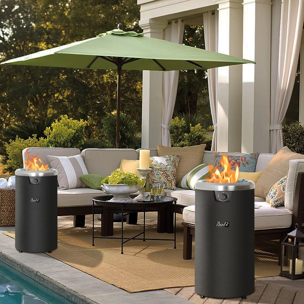 Round Propane Fire Pit Fire Column, 32-inch Tall Black Gas Fire Pit P124