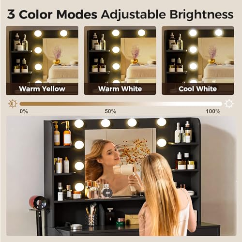 White Vanity Desk with Lighted Mirror and Power Outlet Z42768