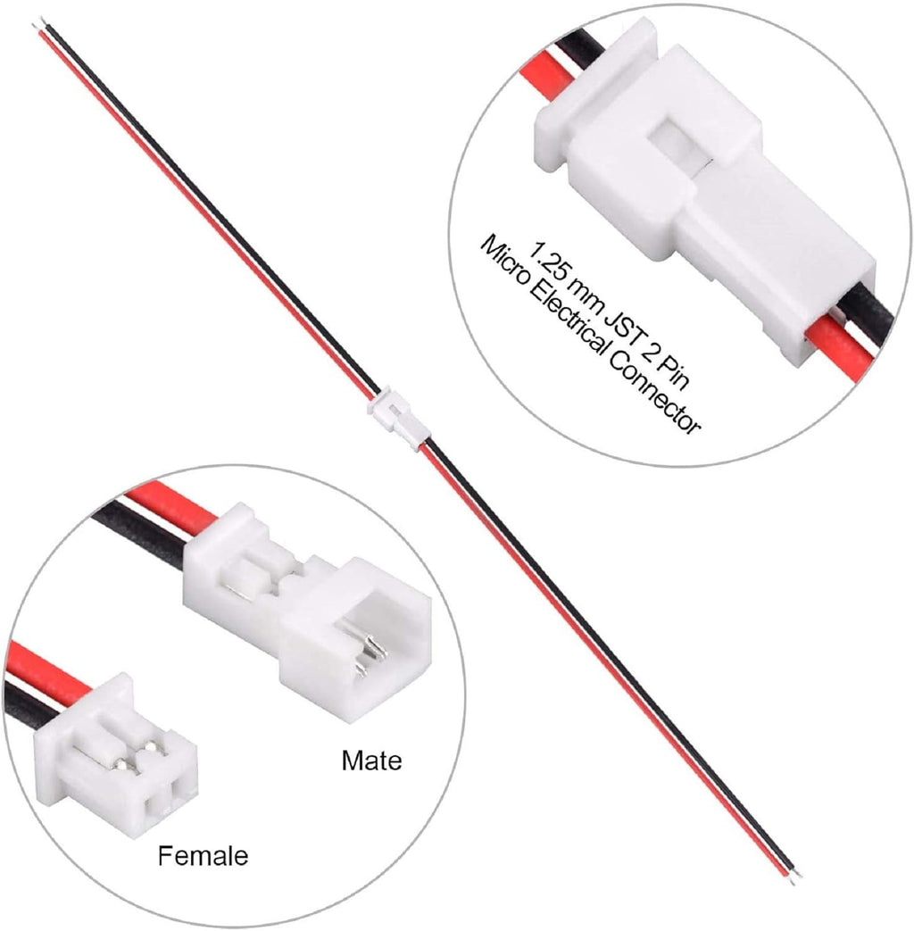 30 Pairs 1.25mm 2 Pin Micro Male Female Connector Plug with Red Black Wire Cable 80mm Z4990