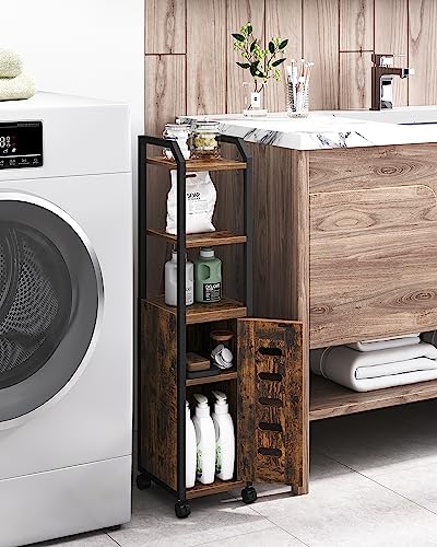 Black Bathroom Storage Cabinet with 4 Wheels and Adjustable Shelf E36364