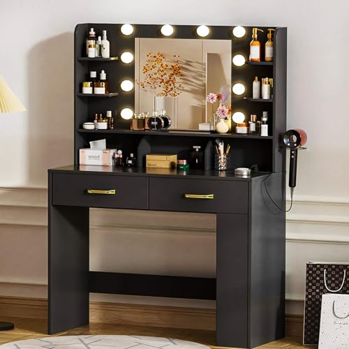 White Vanity Desk with Lighted Mirror and Power Outlet Z42768