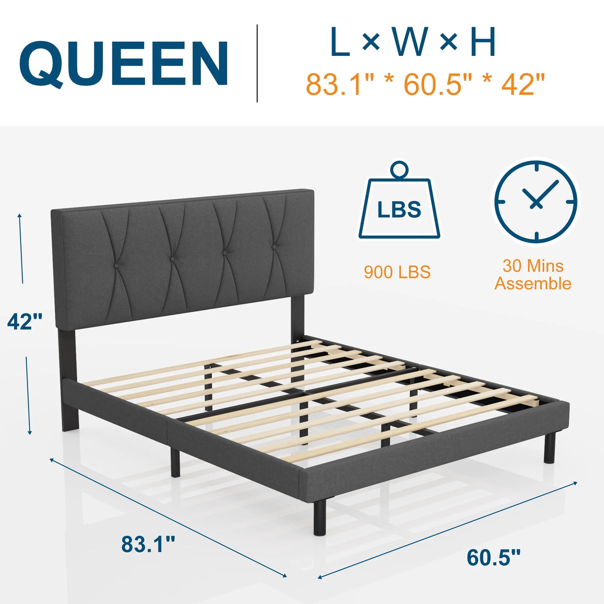 Queen Size Fabric Upholstered Platform Bed Frame F36739