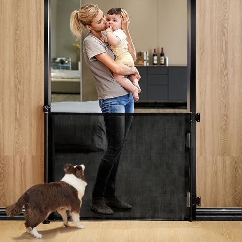Retractable Mesh Baby Gate, 33" Tall, Extends up to 55" Wide, Gray J35858