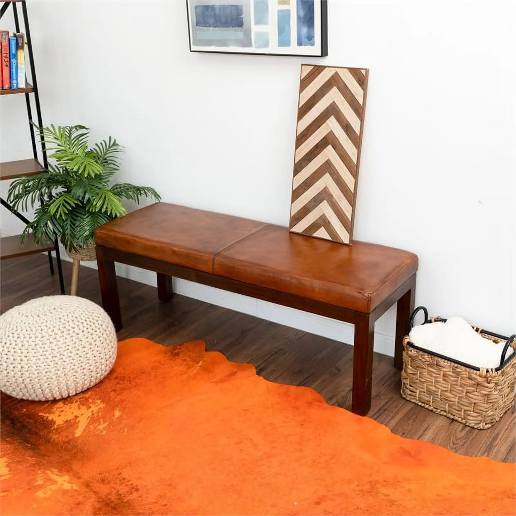 Genuine Leather Rectangular Bench B366