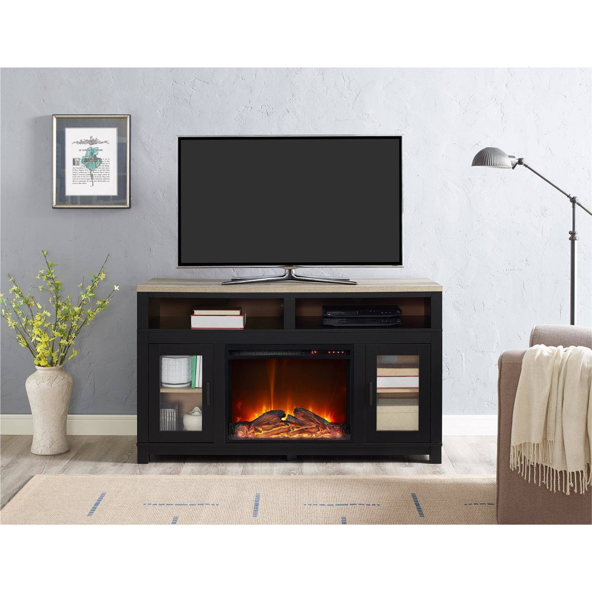 Black Electric Fireplace TV Stand F589