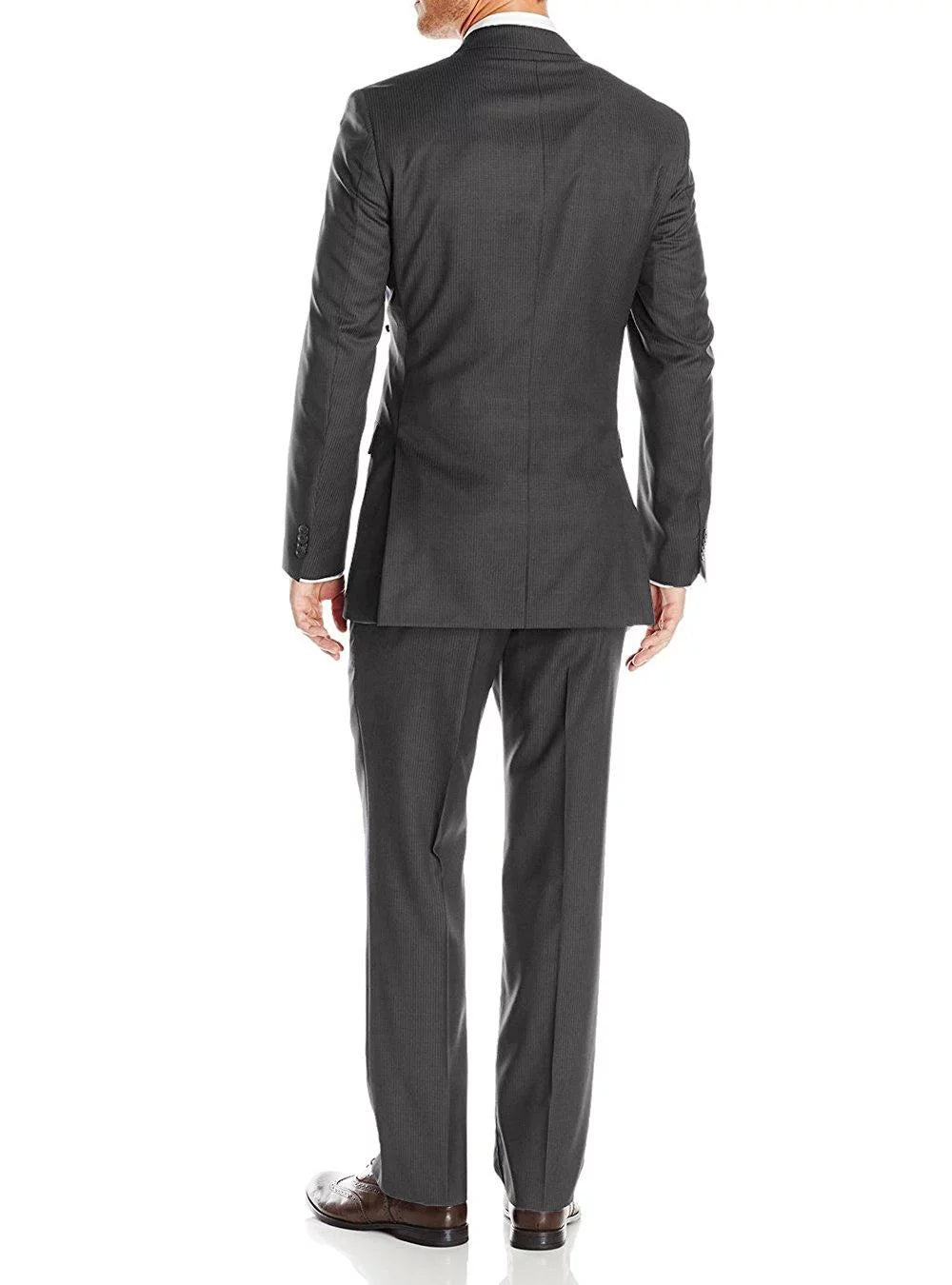 Mens Suits 2 Button Modern Fit Side Vent Narrow Stripe Suit Charcoal E37586