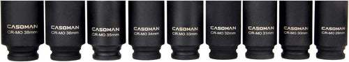 1/2-Inch Drive Deep Impact Socket Set, 6 Point, CR-MO, Metric, 29mm-38mm, 9-Piece G55957