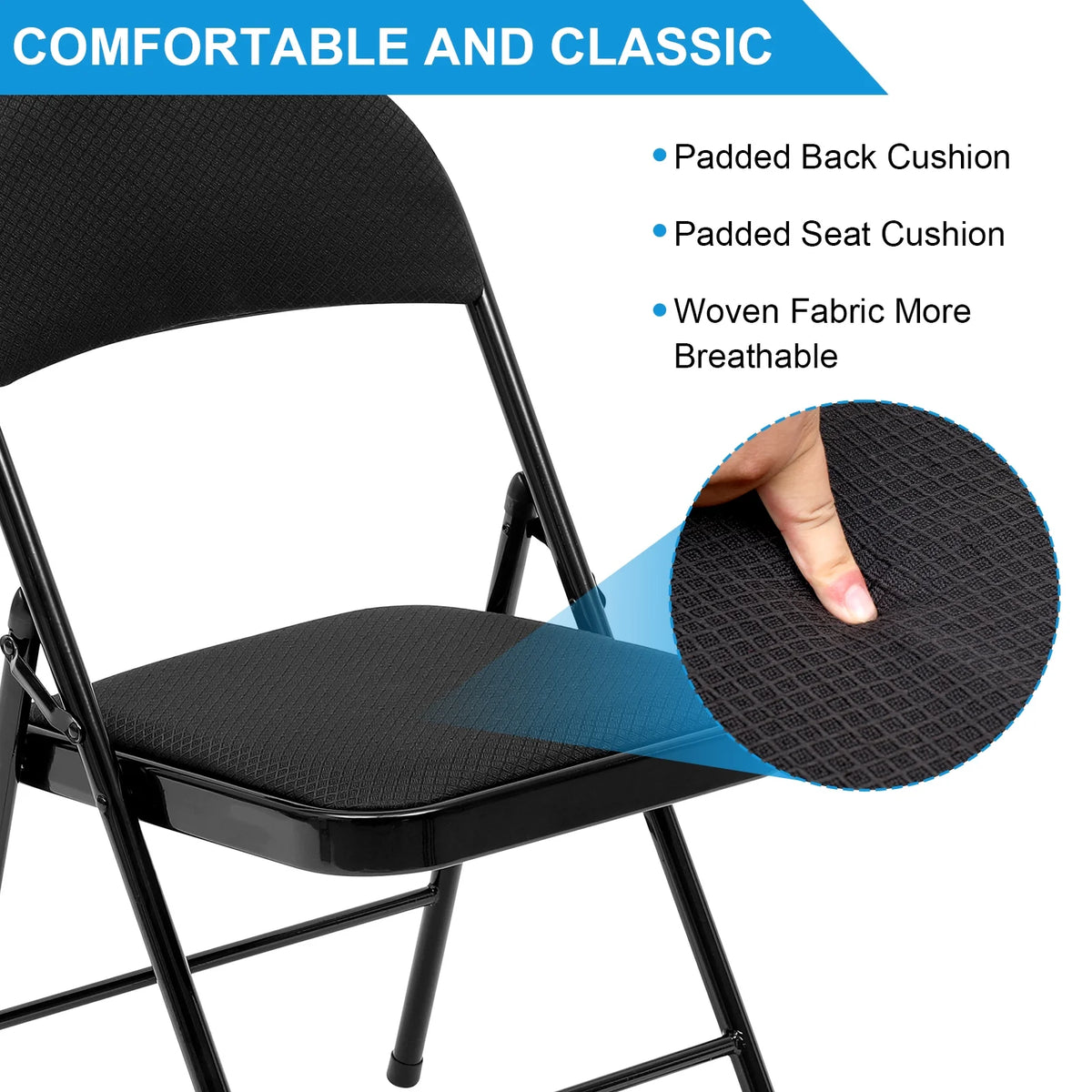 Black Fabric Padded Folding Chair 6 Pack Y823268