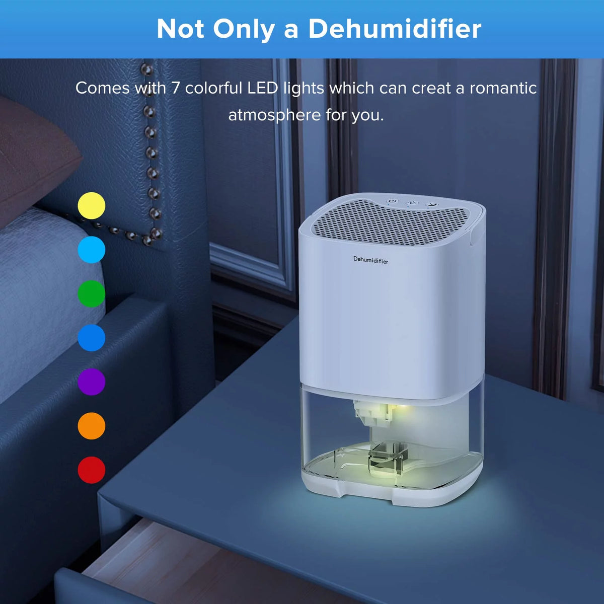 35oz Portable Mini Dehumidifier with 7 LED Lights W859