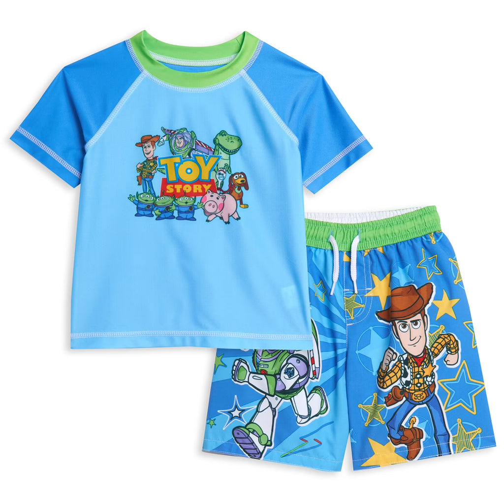 Toddler Boys Rash Guard and Swim Trunks Outfit Set Light Blue 4T X3555