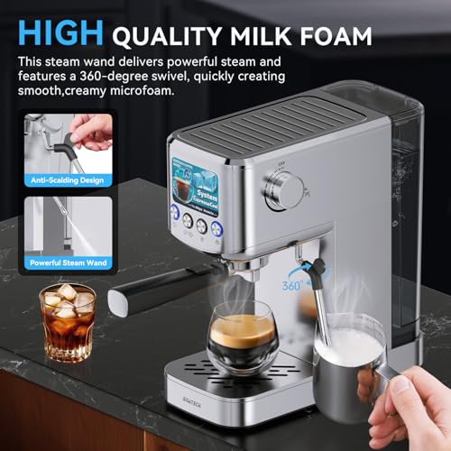 20 Bar Compact Stainless Steel Espresso Machine with Milk Frother S36697