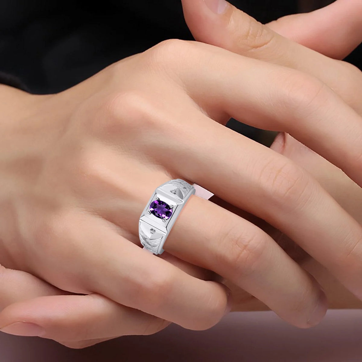Sterling Silver Oval Gemstone & Genuine Diamond Ring F1223