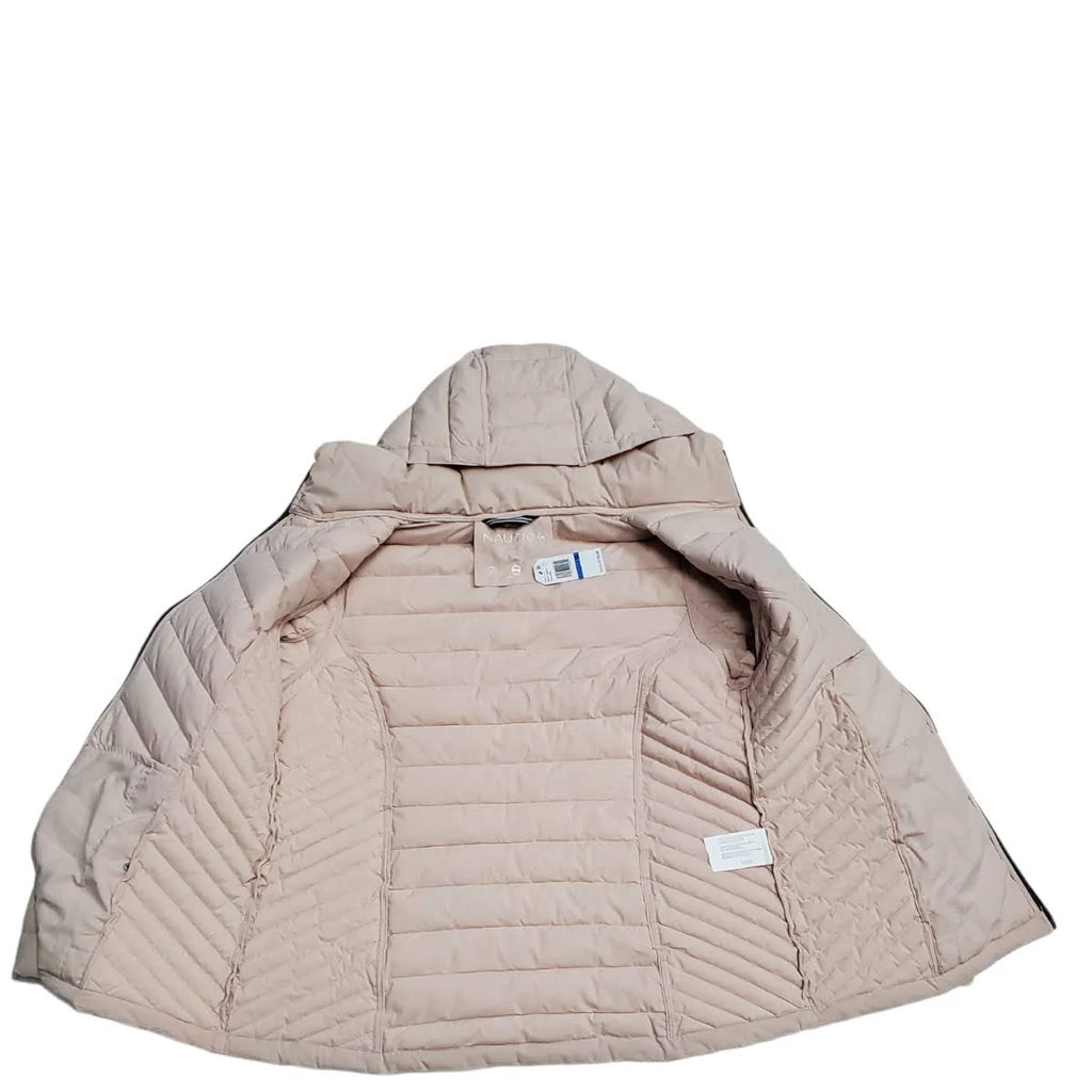 Rose Smoke Pink Hooded Polyester Puffer Coat E709418