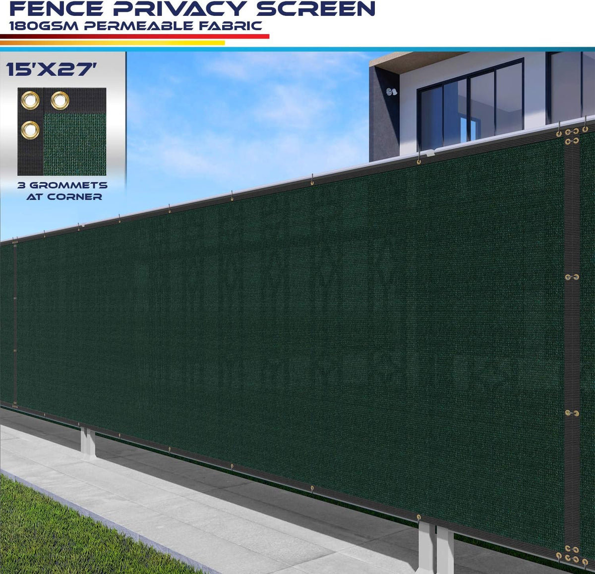 15' x 27' Green Heavy Duty Fence Privacy Screen Mesh Fabric G100