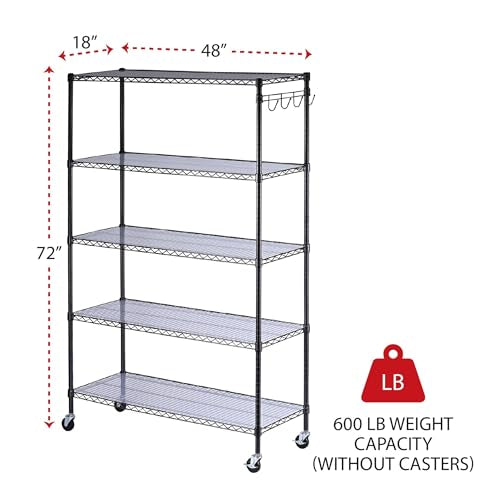 5-Shelf Wire Shelving Kit with Casters and Shelf Liners, Black Anthracite C66723