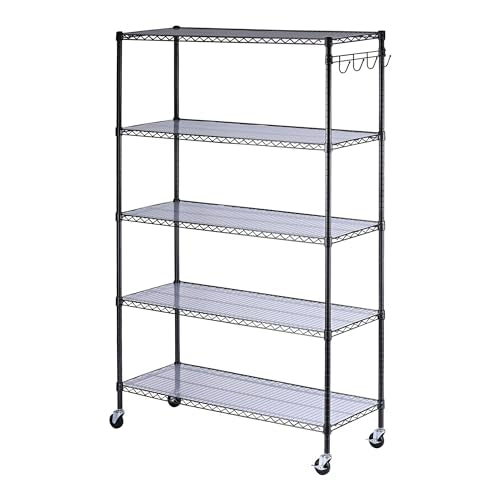 5-Shelf Wire Shelving Kit with Casters and Shelf Liners, Black Anthracite C66723