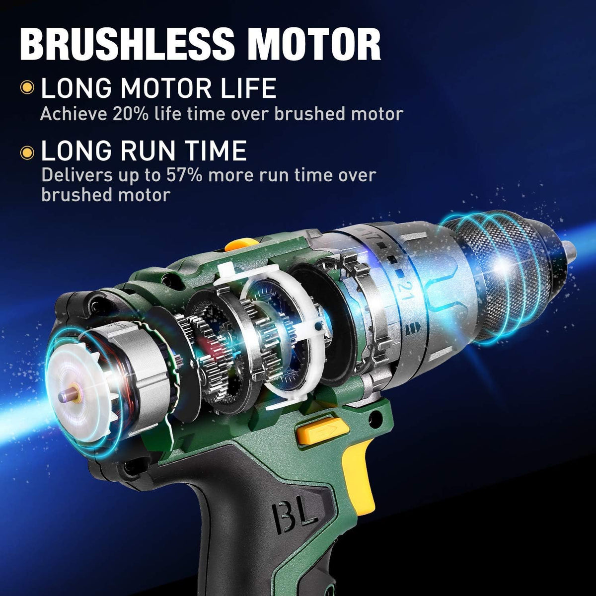 20V Brushless Cordless Drill Driver Kit with 2x 2.0Ah Batteries and Case E565780