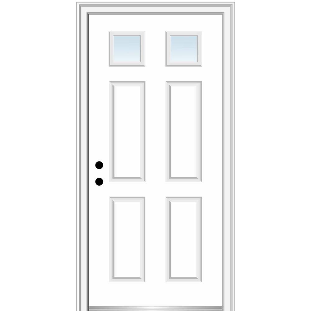32 in. x 80 in. Right-Hand Inswing 2-Lite Clear 4-Panel Primed Steel Prehung Front Door G25903