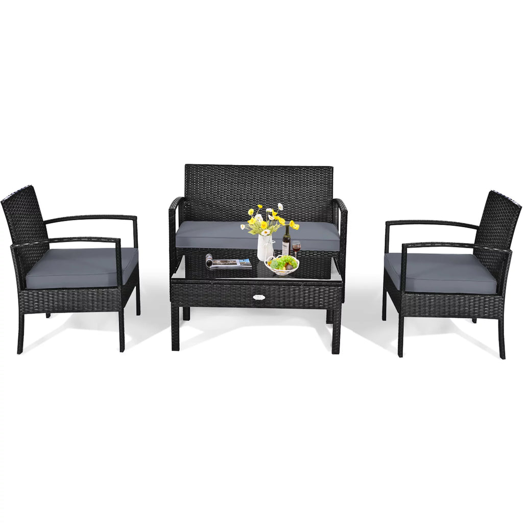 4PC Black Rattan Wicker Furniture Set M97853