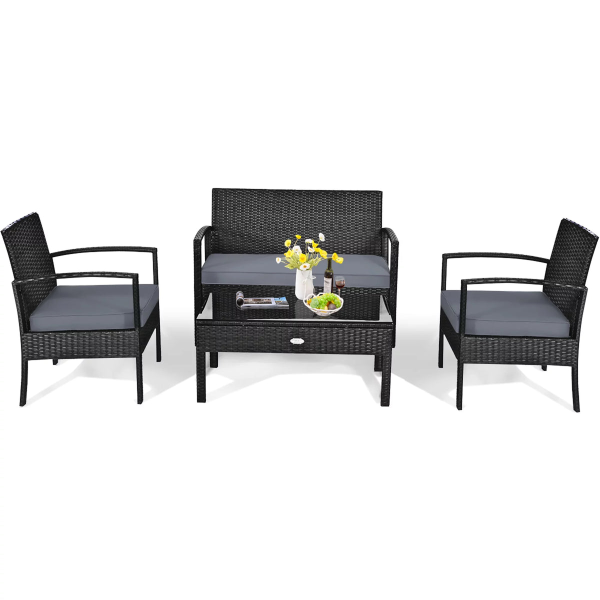 4PC Black Rattan Wicker Furniture Set M97853