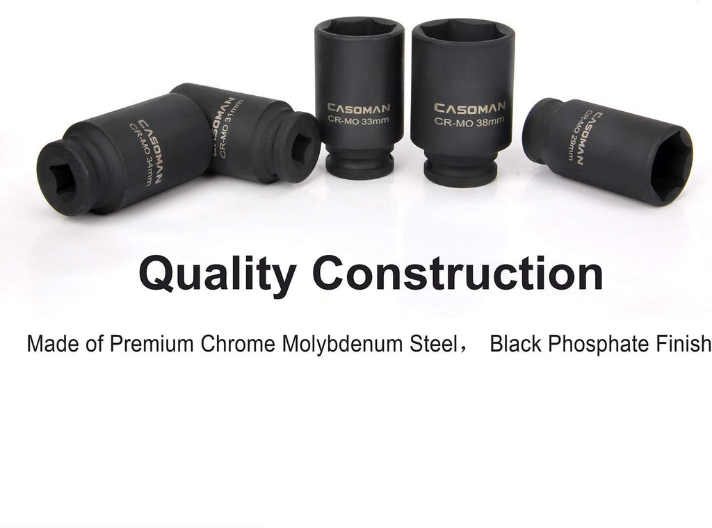 1/2-Inch Drive Deep Impact Socket Set, 6 Point, CR-MO, Metric, 29mm-38mm, 9-Piece G55957