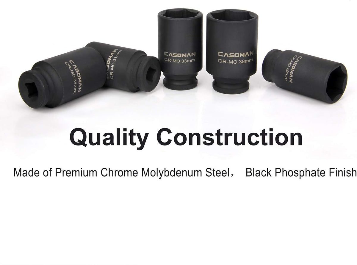 1/2-Inch Drive Deep Impact Socket Set, 6 Point, CR-MO, Metric, 29mm-38mm, 9-Piece G55957