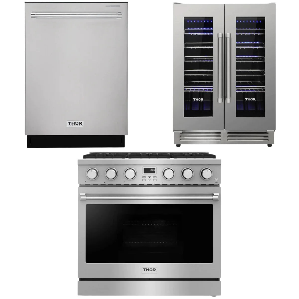 36 Gas Range, Dishwasher and Wine Cooler C34626