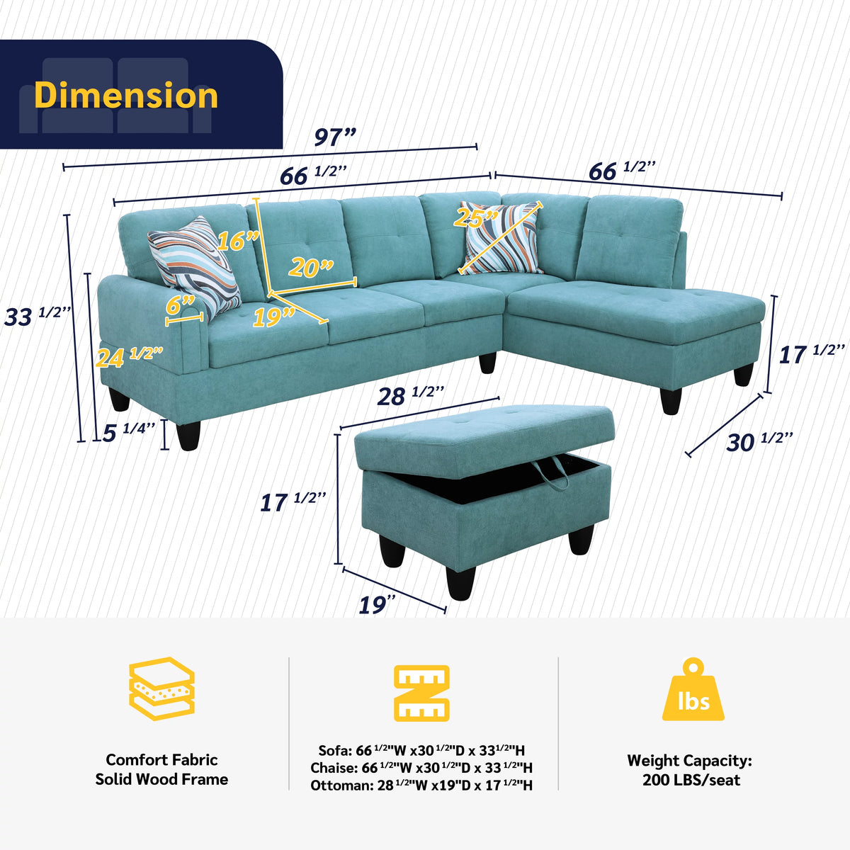 3 Piece Upholstered Sectional F50772