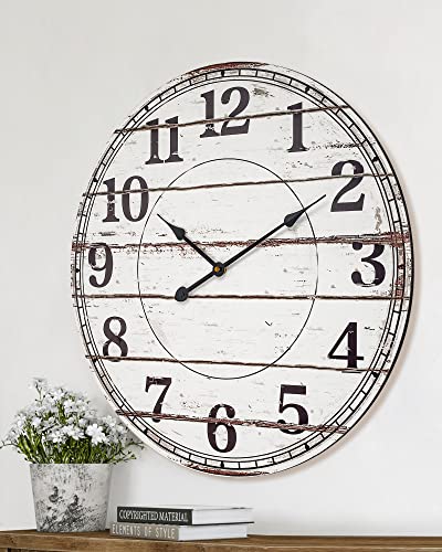 White Rustic Round Wooden Wall Clock X413760
