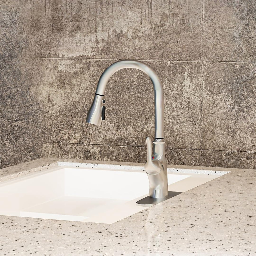 Brushed Nickel Kitchen Faucet with Pull Down Sprayer, Single Handle High Arc Stainless Steel Sink Faucet S316