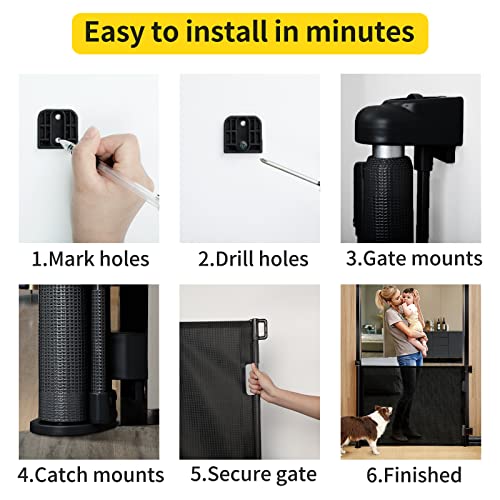 Retractable Mesh Baby Gate, 33" Tall, Extends up to 55" Wide, Gray J35858