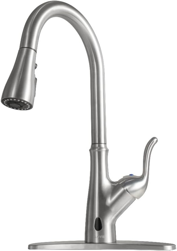 Brushed Nickel Kitchen Faucet with Pull Down Sprayer, Single Handle High Arc Stainless Steel Sink Faucet S316