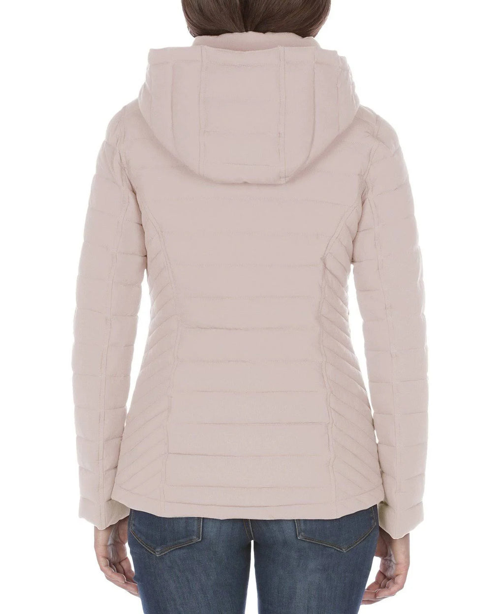 Rose Smoke Pink Hooded Polyester Puffer Coat E709418