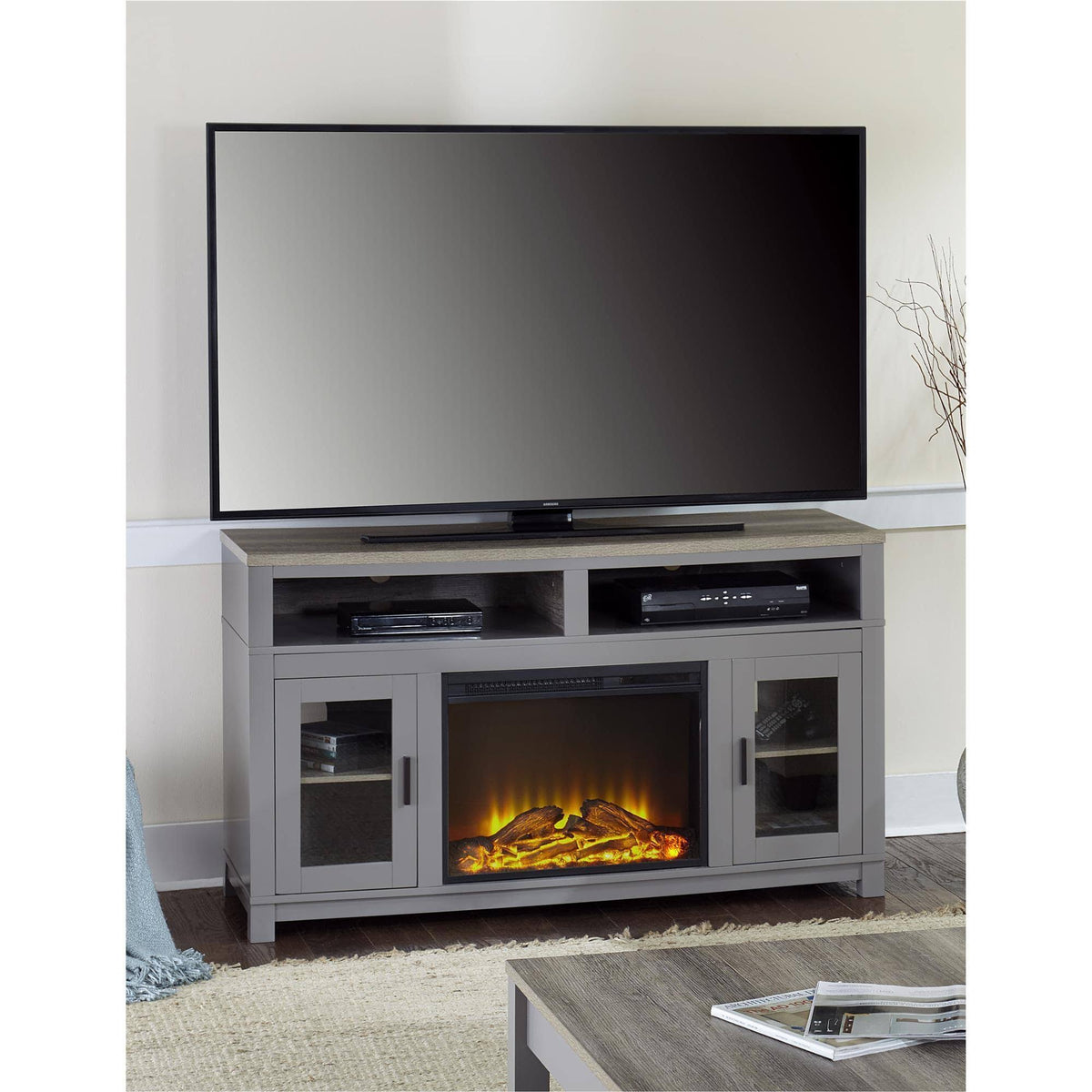 Black Electric Fireplace TV Stand F589