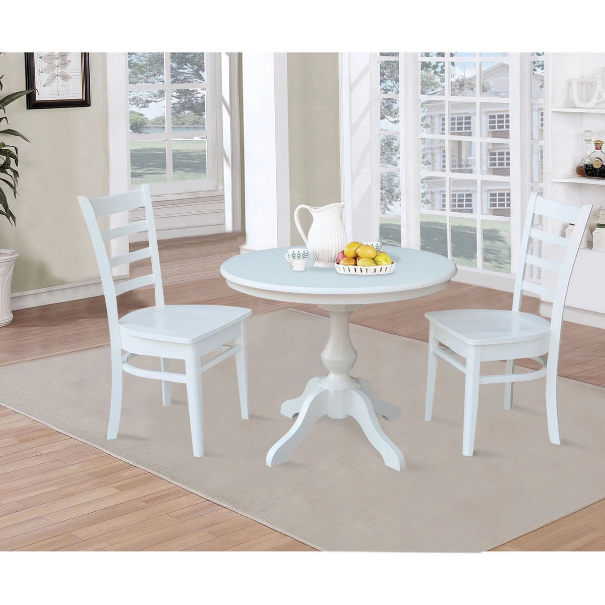 36" Round Top White Dining Table and 2 Chairs 3 Piece Set H4075
