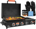 22 inch Propane Powered Portable Flat Top Gas Grill with Hood and Side Burner J30595