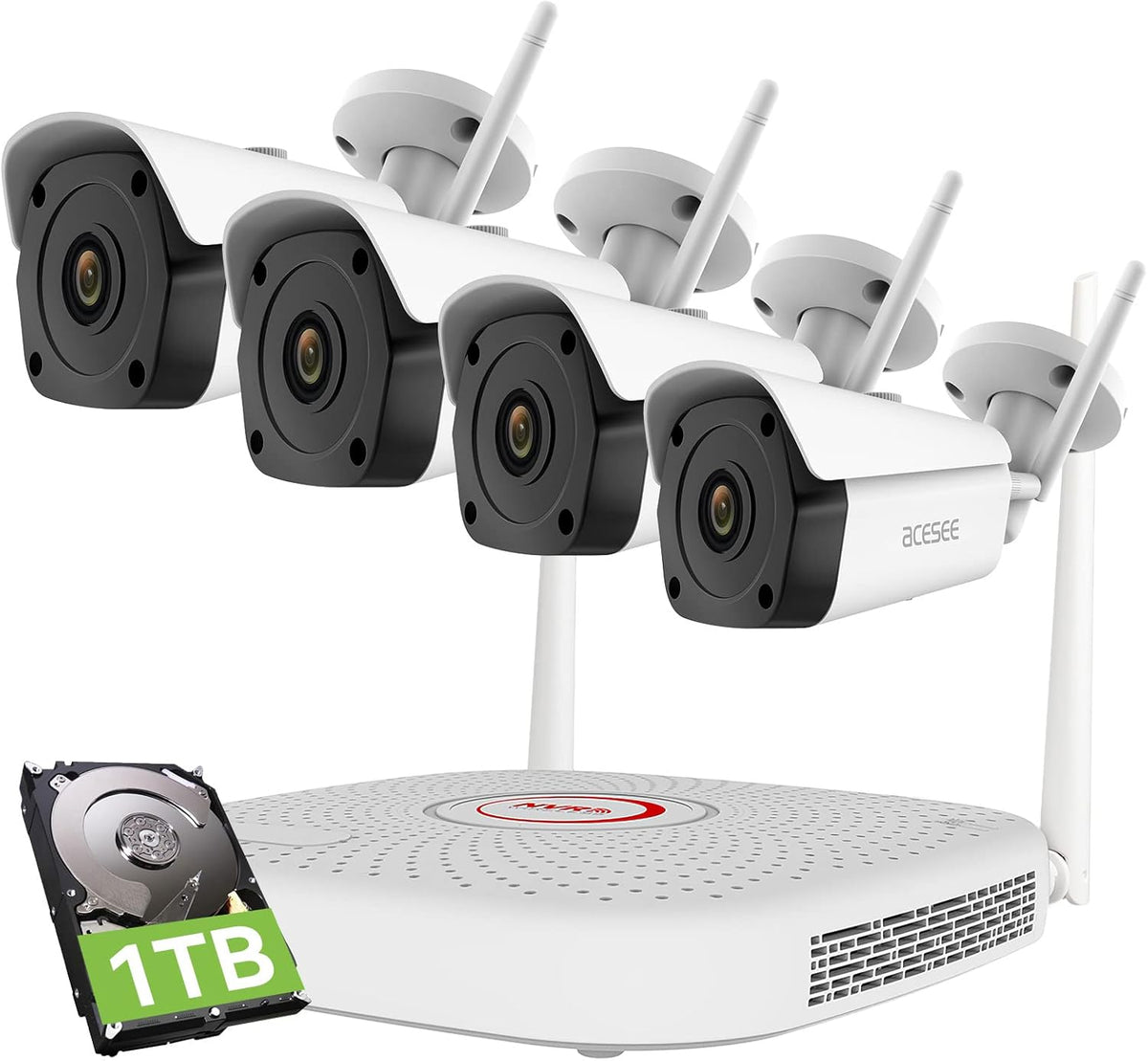 4Pcs WiFi NVR Security Camera System with 1TB Hard Drive L404