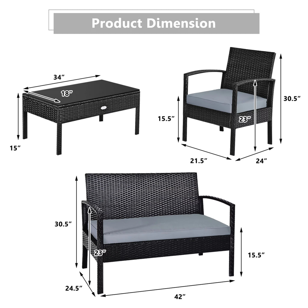 4PC Black Rattan Wicker Furniture Set M97853